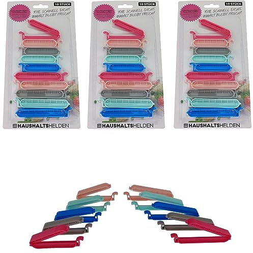 MC-Trend Lot de 30 clips de fermeture colorés pastel - 15 petits clips - 15 grands clips - Pour sac en plastique - Conserve rapidement le contenu - Reste frais - Hermétiques - Fraîcheur aromatique
