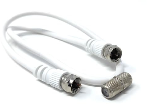 0.5m F-Type Connector TV RG6 Cable With (F-Type Female Coupler) Compatible With STB, Dish TV, Satellite, Antenna Coax Cable Lead White 1.6ft