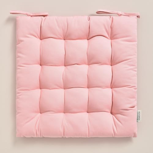 ROOM99 Carmen Cojín para Silla, 40 x 40 x 4,5 cm, cojín de Asiento con Cintas, cojín Decorativo para Silla, Suelo, cojín de Suelo, cojín para Exterior, Interior, salón, algodón, Tela Natural, Color