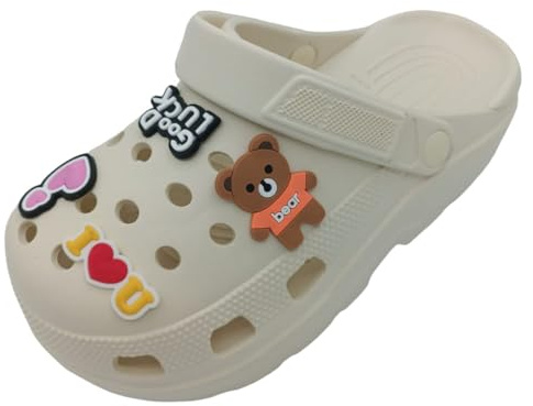 Zuecos de Plataforma - Zuecos Sanitarios - Zuecos para Mujer - Chanclas de Ocio - Zuecos con Pines (Crema, Sistema Tallas Calzado EU, Adulto, Mujer, Números, Mediano, 36)