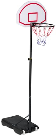 Relaxdays Basketballständer Outdoor, höhenverstellbar, 191–246cm, mobil, Basketballkorb mit Ständer, Brett, schwarz/weiß