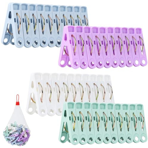 Bohoray 49 Pièces Pinces a Linge, 4 Couleurs Pince a Linge Solide, Pince a Linge Heavy Duty avec Sac de Rangement, Pince à Linge Extérieur, Epingles a Linge, pour Vêtements,Chaussettes, Serviettes