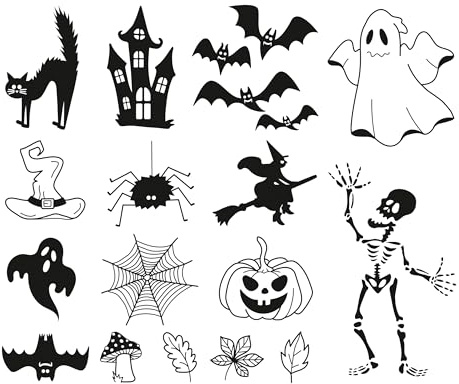 Heyda Stempel-Set Halloween 16 Stk. aus Holz und Kunststoff für Grußkarten Einladungen Scrapbooking Geschenkverpackungen Papiertüten und Tags ideal kombinierbar mit anderen Motivstempeln