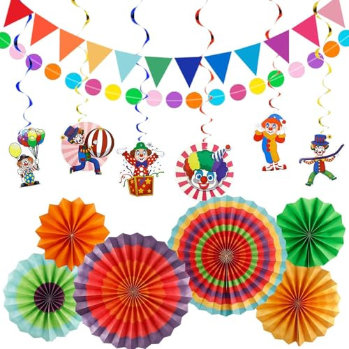Carnevale Decorazioni per Feste, Ghirlanda di pagliaccio, Ghirlanda di Carta Puntini Multicolore, 14 pezzi Addobbi Carnevale con ventagli di carta appesi, spirale appesa, per feste e matrimoni