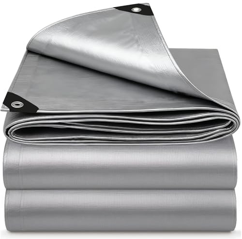 EEATUZTL Vattentät presenning, skyddande presenning av polyeten, UV-beständig lastbil, pergola, växthus, vattentäta utomhusskydd, trädgård, paviljong, camping, möbler, silver-2 x 5 m
