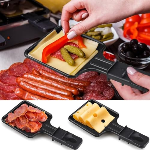 Fiauli 4Pcs Mini Grill Pan for Raclettes,Non-Stick Coated Mini Grill Pan,Square Shape Cheese Melting Accessories,Easy to Clean Stainless Steel Baking Pan for Raclettes Replacement Black