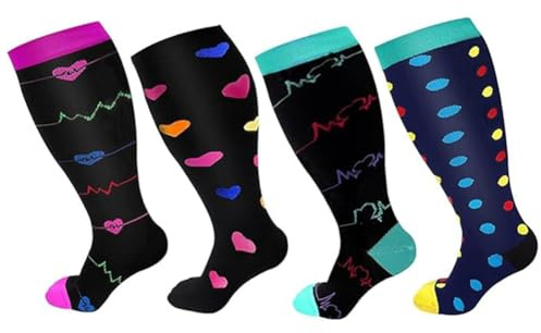 Woetwoat Calcetines deportivos de compresión para mujer, 2XL-4XL calcetines para correr,Calcetines de compresión de pantorrilla (FR/ES, Letras, 3XL, 4XL, Grande, Regular, 4, 4 Colors)