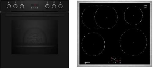 NEFF EX4PIB0 Kit Cuisinière E2CCG6AK4 60 x 60 cm Pyrolyse auto-nettoyage CircoTherm Écran LED & M56SBF1L0 Plaque à induction Niveau Power Zone CoTherm Cadre en acier inoxydable