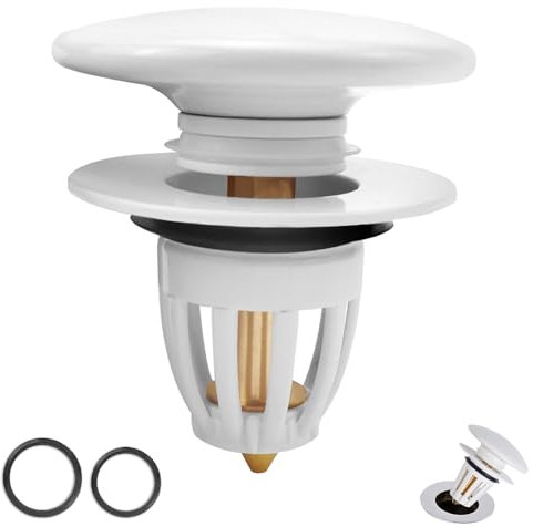 WPPQWP Keramik Abflussstopfen, Waschbeckenstöpsel Pop Up mit Anti-Verstopfender Korb, Universal Stöpsel Waschbecken, Für Aufsatzwaschbecken Badewannenstöpsel (Weiß, Ø34-40mm)
