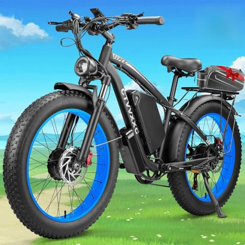 CTVVXXC 6000W Dual Motor Ebike for Adults Men 45MPH - Fast Electric Bike with 52V 34Ah Battery Up to 100 Miles,Lockable Suspension 24 Fat Tire Electric Bicycle for Off-Road Mountain Snow Commuter