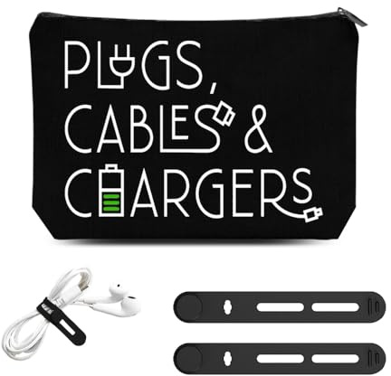 Plugs Cables Chargers Storage Bag for Women Men Tech Gifts for Best Friend Silicone Cable Ties Wire Wrap Organiser for USB Cables Cord Keepers for Charging Accessories Pouch for Travel Home Camping