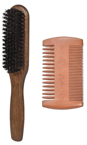 Beard Brush and 14-Tooth Comb, Real Wild Boar Bristle Walnut Wood Beard and Mustache Comb Brush for Men’s Grooming and Care