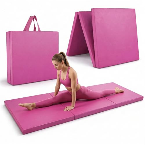 Fit Even Foldable Gymnastics Mat - 6ft Long Tri-Folding, 5cm High-Density Foam, Non-Slip & Easy-Clean Tumble, Crash Mat for Children Kids Gymnastic Equipment (Pink)