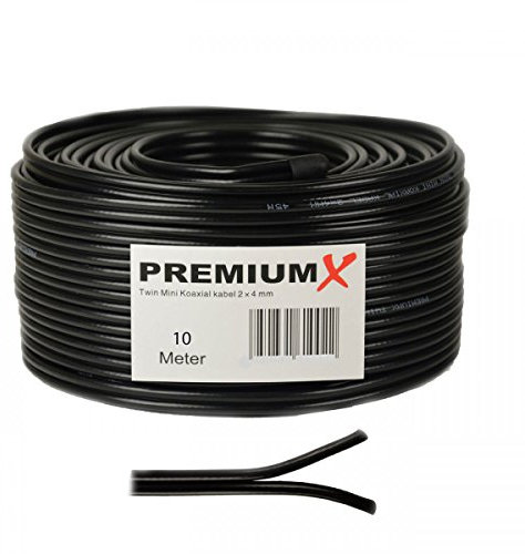Premium X 10m Sat Koaxial Kabel 90dB Twin Mini 2 x 4mm extra dünn Schwarz Antennenkabel 2-fach geschirmt für Sat | Kabel | DVB-T - Ultra HD 4K 3D