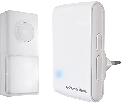 SCS Sentinel - CSF0078 - Carillon Sans Fil Sans Pile Enfichable - Sonnette Longue Portée 100 m - 25 Mélodies - Bouton Poussoir, Visserie et Notice - EcoBell 100