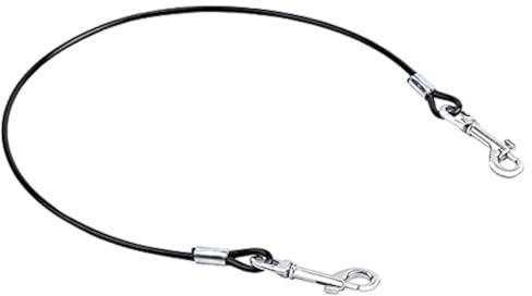 Mogoko Pet Dog Car Seat Belt Restraint, Coated Stainless Steel Chew Proof Dog Vehicle Safety Tether Cable, Double Clip No-Chew Pet Car Leash Lead-24 Inch Black