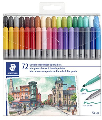 STAEDTLER double ended fiber-tip markers, for sketching, drawing, illustrations, and coloring, 72 vibrant colors, washable, 320TB72 LU