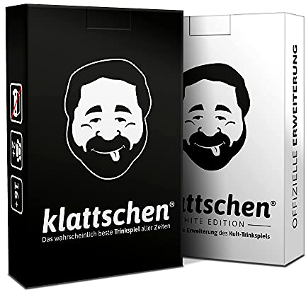 DENKRIESEN klattschen® Doppelpack | Trinkspiel Kartenspiel | White Edition & Classic | Partyspiel für Erwachsene | 2–10 Spieler | Lustiges Saufspiel | Kompaktes Format | Geschenkidee