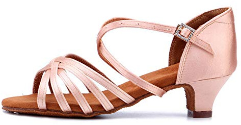 HROYL Donna e Ragazze Scarpe da Ballo Latino/Salsa/Scarpe da Ballo in Raso Tacco 4cm ZSWB Rosa 32 EU