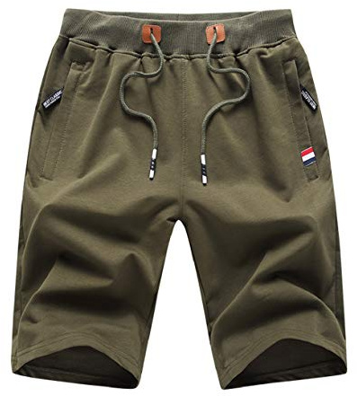 ZOXOZ Short Sport Homme Running Coton Course Pantalon Court avec Poches Zippées et Taille élastique pour Fitness Armée Verte M