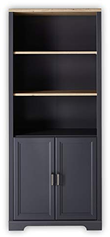 Stella Trading JASMIN Büroschrank in Graphit, Artisan Eiche Optik - Aktenschrank mit offenen Fächern und Türen - Landhausstil Büromöbel Komplettset - 86 x 204 x 38 cm (B/H/T)