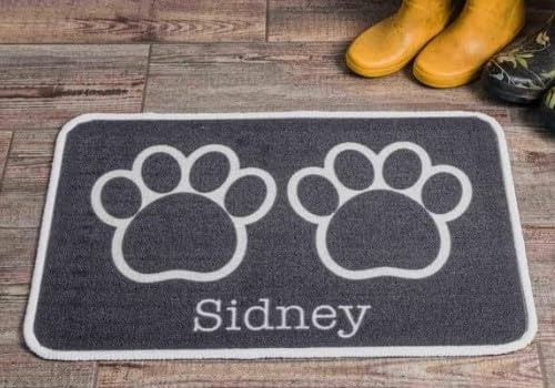 Personalised Extra Large Pet Feeding Mat | Machine Washable & Absorbent Carpet Pile | Non-Slip Backing | Big Paws Gray