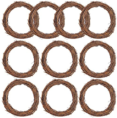 Grapevine Wreath Set, Marrywindix 10 Pieces Natural Vine Branch Wreath Christmas DIY Rattan Wreath Garland for Christmas Holiday Craft Wedding Decor (6 in.)