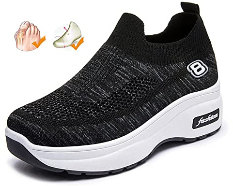 Scarpe Ortopediche per diabetici da Donna per Piedi gonfi, Piattaforma da Donna, Scarpe da Ginnastica Larghe con Chiusura Regolabile, Sandali da Passeggio per artrite Alluce valgo (Black 38EU)