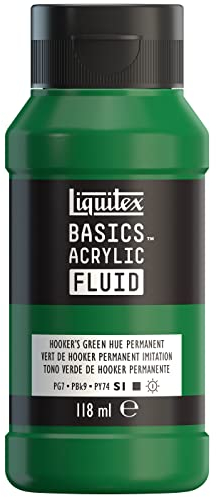 Liquitex 8870405 Basics Fluid Acrylfarbe mit fließender Konsiszenz, schnell trocknend, lichtecht, wasserfest, auf Wasserbasis, 118ml Flasche - Hookers Grün Perm. Farbton