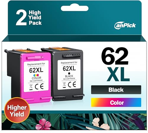 CanPick 62XL 62 XL Druckerpatronen Ersatz für HP 62 Druckerpatronen für HP 62xl schwarz und Farbe für HP Envy 5640 5540 7640 5548 5544 5646 OfficeJet 5740 5742 250 Patronen