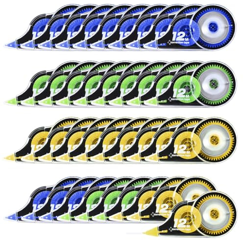 Yoosso 36 Pezzi Bianchetto a Nastro, 12m x 5 mm Correttore a Nastro Scolorina Nastro Correction Tape per Bambini Studenti Ufficio Cancelleria Scuola Casa (Giallo + Blu + Verde)