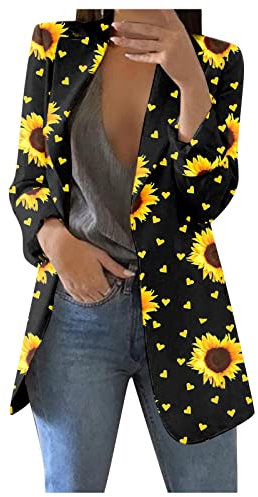 Vasreyy Zweiteiler Damen Elegant Lederjacke Steppjacke üBergangsjacke Frauen Blumenmuster Bedruckte Open Front Arbeit BüRo Jacke Mantel Langarm Elegant Business Revers Blazerjacke Puffer Mantel