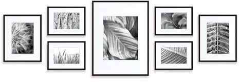 nielsen 7-Piece Aluminium Picture Frame Gallery Set, Black for 6x4in, 5x7in and 8x10in Photos with Glass Front and Push and Turn Clips, Hanging Wall Template Included