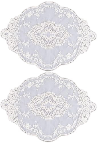 GORGECRAFT 2 Mantel Individual Bordado de Encaje,Manteles Individuales de Encaje,Tapetes de Ganchillo,Jarrón,Manteles Individuales Ovalados con Patrón de Flores,Estilo Retro Vintage de Ganchillo