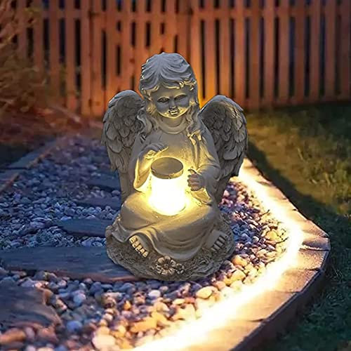 Statuette de Fée Solaire pour Jardin - Figurine en Résine Décorative avec Lumière, Ange Gardien, 14,5 x 13 x 19 cm