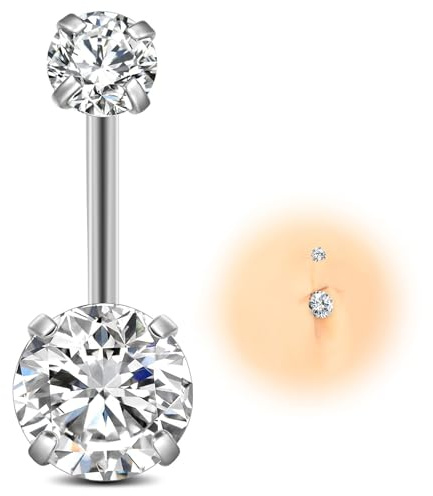 ESHIONER G23 Titanio Piercing Ombligo Plata Dorado de Navel Pelota Rosa Color Azul y Morado Diamante Interior Pequeño Corto Largo Piercing Ombligo Joyas Perforadas de Mujer 14g 8mm