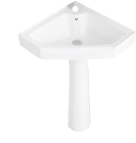 Badezimmerwaschbecken Zweiteiliges Eckwaschbecken mit Standfuß for kleine Räume, bodenstehender Keramik-Badezimmerwaschtisch, dreieckige weiße Säulenbecken-Badezimmerwaschbecken-Kombination Badezimmer