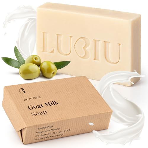 lubiu Ziegenmilchseife - 100g Naturseife als Ziegenmilchseife Gesicht, Körperseife und Handseife fest - Handgemachte Seife Fest - Ziegenmilch Seife Stück für Schöne Haut