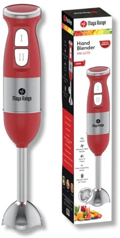 Maya Range Hand Blender 2 Speeds with Pulse Technology Detachable Stainless Steel Blending Leg and Blades for easy cleaning 300W for Making Baby Food, Smoothies, Soups, Sauces (Red)