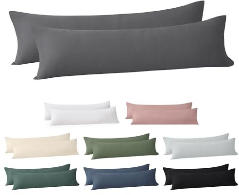 Jellymoni Kissenbezug 40x145 Baumwolle 2er Set Kissenbezüge Grau Oeko-Tex aus 100% Gewaschene Baumwolle Kopfkissenbezug mit Verstecktem Reißverschluss Weich 2 Stück Kissenhülle für Kissen 40x145cm