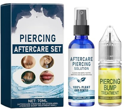 Ninnyi Piercing Bump Solution Care Kit, 60ml Piercing Aftercare Solution 60ml and 10ml Piercing Repair Solution, Gentle Cleaning of Pierced Ears