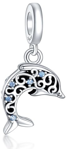 Doyafer Blue Dolphin 5A Zircon Pendentif 925 Charme en argent sterling Compatible avec Bracelet Femme Collier Pendentif Cadeaux d'anniversaire pour les amis de la famille