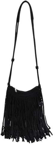 CORIOS Borsa a Spalla in Pelle PU da Donna Borsa a Tracolla con Frange Bohemiane Borsetta a Mano Messenger con Cinghia Aggiustabile Nero