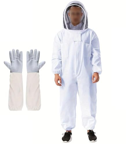 ERMWALR Imker-Schutzanzug mit Handschuhen, kompletter Imker-Schutzanzug, Imkerausrüstung mit Schutzmaske und Kapuze, weißer Imkeranzug für Damen und Herren (XL)
