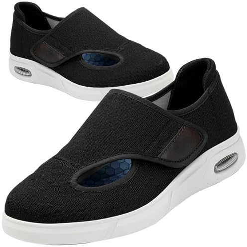 AEHO Scarpe Estive Anziani Ortopediche Uomo con Strappo Pianta Larga per Diabetici per Donna Pantofole X Scarpa Hook And Loop,Nero,43 EU