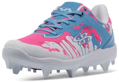 Boombah Viper Women's Molded Cleat - Graffiti Drip Pitching Toe Columbia Blue/Fluorescent Pink/White/White - Size 9
