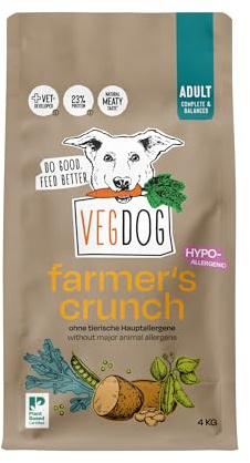 VEGDOG Farmer's Crunch Crocchette Ipoallergeniche (4 kg) | Cani Adulti | Senza Glutine e Soia, Povero di Purine | Alimento Completo per Allergici con Proteine di Patata