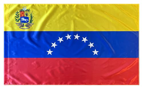 Bandera de Venezuela, Tricolor Nacional con Estrellas, para Mástil, Amarillo Azul Rojo (Amarillo-Azul-Rojo 8 Estrellas 150 x 90 cm Satén)