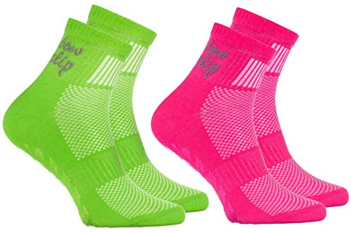 Rainbow Socks - Ragazza Ragazzo Sportive Calze Antiscivolo ABS di Cotone - 2 Paia - Rosa Verde - Tamaño 30-35