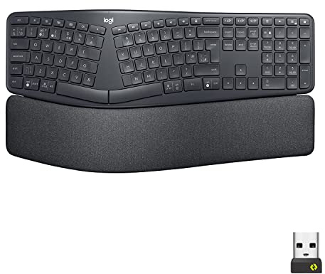 Logitech ERGO K860 Split Wireless Keyboard for Business - Ergonomic Design, Secured Logi Bolt Technology, Bluetooth, Globally Certified, Windows/Mac/Chrome/Linux, QWERTY UK English Layout - Grey
